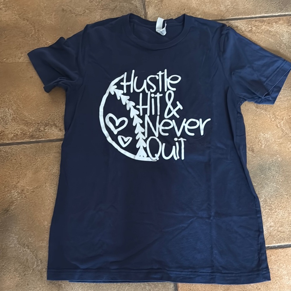 Blue and White Short Sleeve Tee with Motivational Print